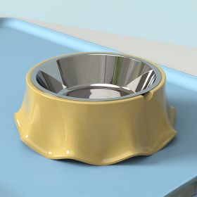 Pet Cat Dog Bowl For Food And Water, Stainless Steel Pet Feeding Bowl (Color: yellow)