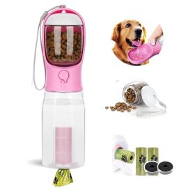 3 in1 Dog Outdoor Water Bottle,Portable Water Dispenser with Food Container,Poop BagÃ—3,Carbon FilterÃ—2,Leak Proof Lock for Cat (Color: pink)