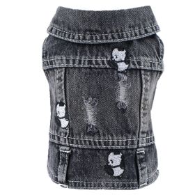 Pet Dog Black Ripped Panda Denim Vest (Option: Black Panda Vest-S)