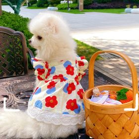 Spring And Summer Dog Clothes Cat Clothing Pet Cotton Floral Slip Dress Mesh Skirt Dress (Option: Fried Egg Floral Skirt-XS)