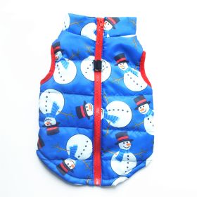 New Dog Clothes Winter Thickened Dog Cotton-padded Jacket Waistcoat Vest Down Silk Cotton Traction Buckle (Option: Christmas Blue Snowman-M)