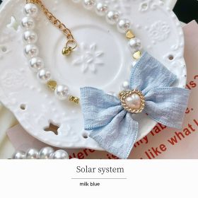 Japanese Pet Necklace Pearl Collar Bow Jewelry (Option: Japanese Milk Blue-L)