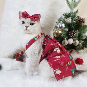 Spring And Summer Dog Clothes Cat Clothing Pet Cotton Floral Slip Dress Mesh Skirt Dress (Option: Wine Red Christmas Dress-M)