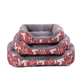 Pet Cushion Mat Square Four Seasons Universal Winter Fleece-lined Warm Dogs And Cats (Option: Beige Red-S)