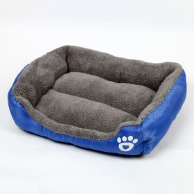 Pet Cushion Mat Square Four Seasons Universal Winter Fleece-lined Warm Dogs And Cats (Option: Dark Blue-S)