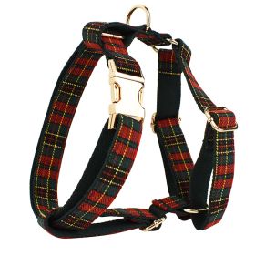 Christmas Pet Collar Plaid With Green Background Dog Rope Leash Suit (Option: Dog Vest-M)